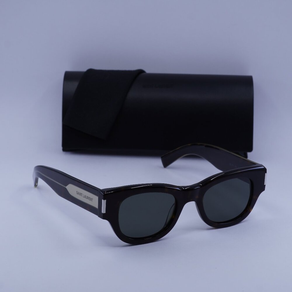 Saint Laurent SL573 002 Square Sunglasses – Dark Havana/Grey